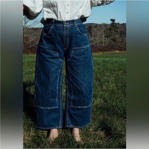 Rudy Jude Dark Blue Wide-Leg Patch Pocket Jeans